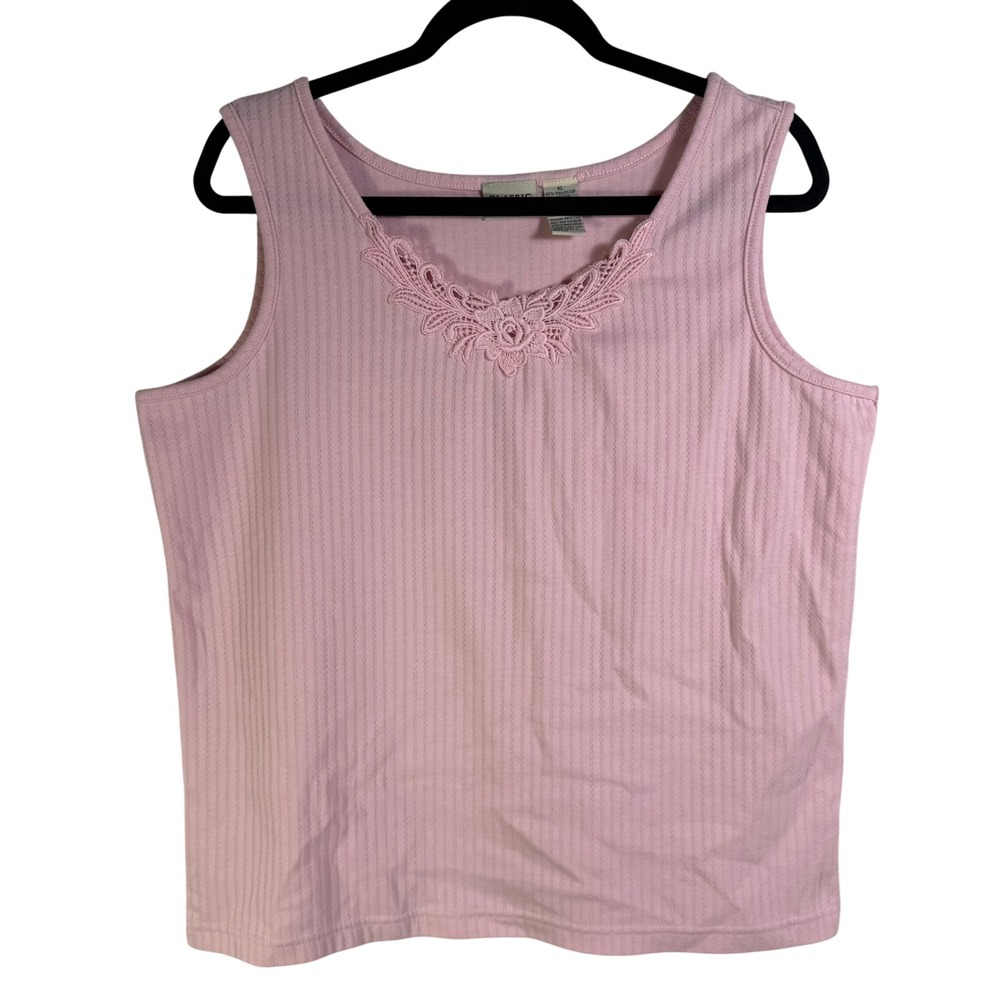 Classic Elements Pink Ribbed Tank Top Floral Lace Scoop Neck Sleeveless XL